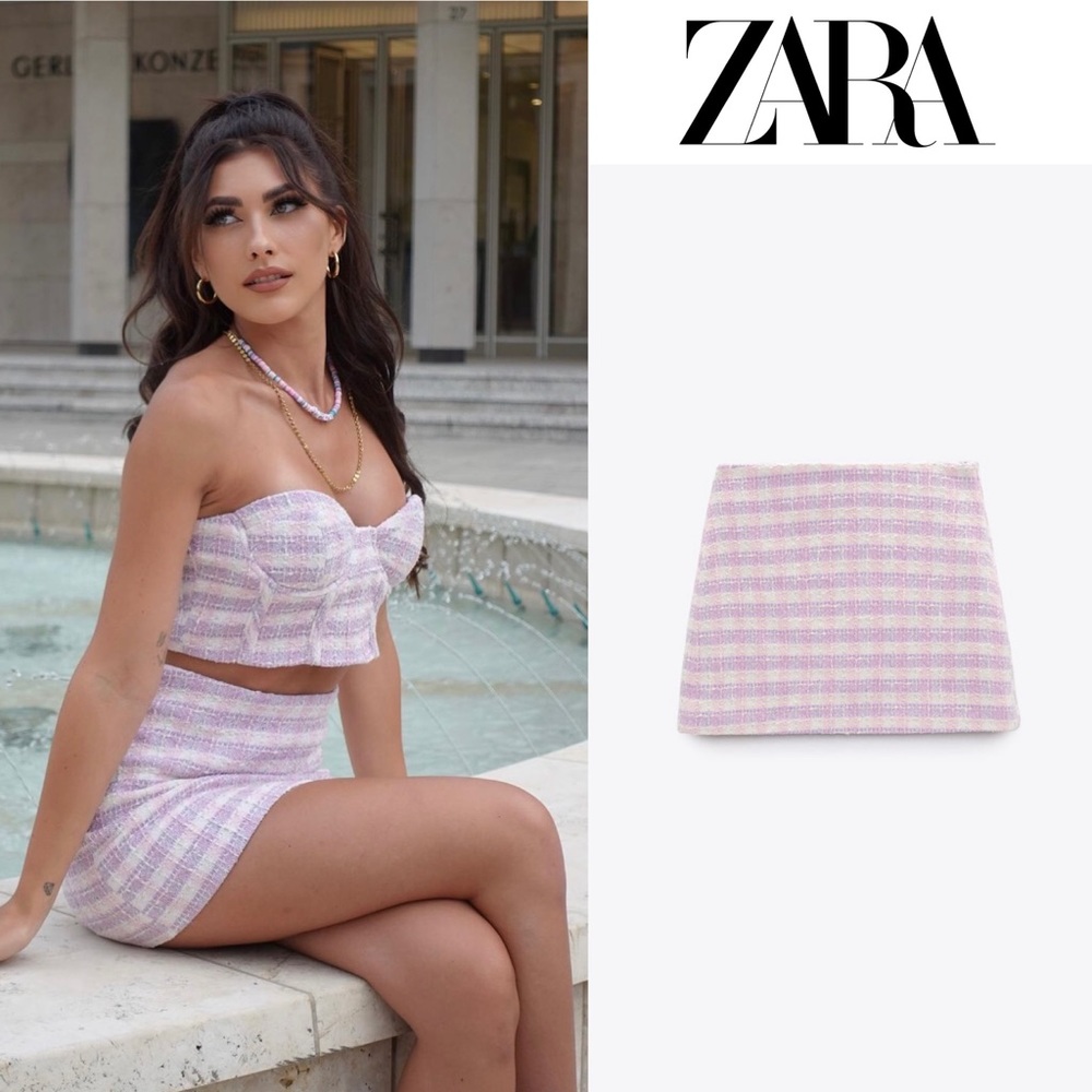 NWT ZARA Tweed gingham mini skirt